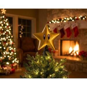 Super Mario Power Star Christmas Tree Topper - Gamer Holiday Decor